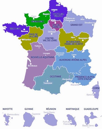 La carte des nouvelles régions (d'après carte ARF)