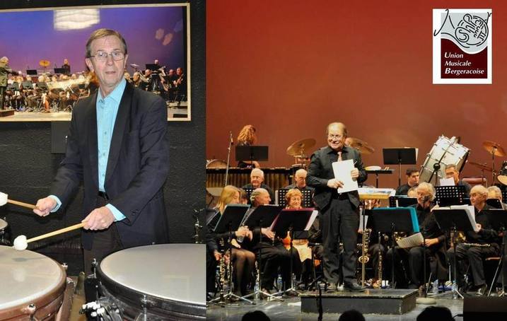 Guy FERIOT, le nouveau Président de l’UMB aux percussions et Jean-Jack CHAUMONT dirigeant l’orchestre (Ph RD)