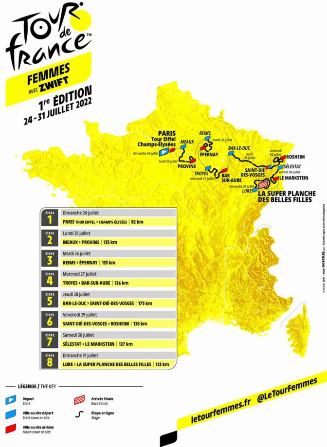 La carte du Tour de France femmes avec Zwift La carte du Tour de France femmes avec Zwift