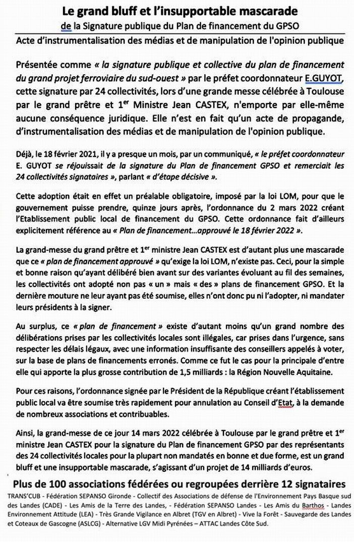 GPSO: les associations dénoncent la "mascarade"