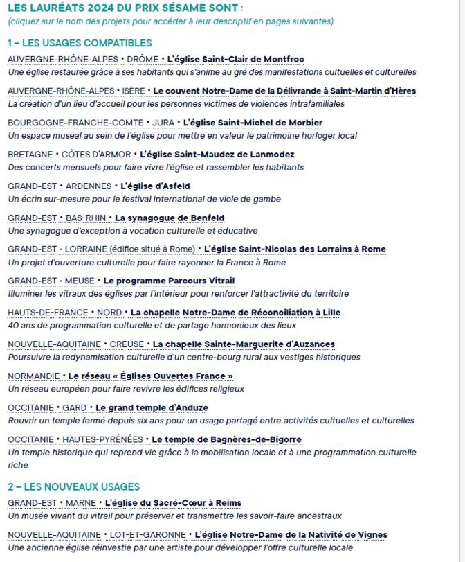 Patrimoine:les prix Sésame 2024 Patrimoine:les prix Sésame 2024