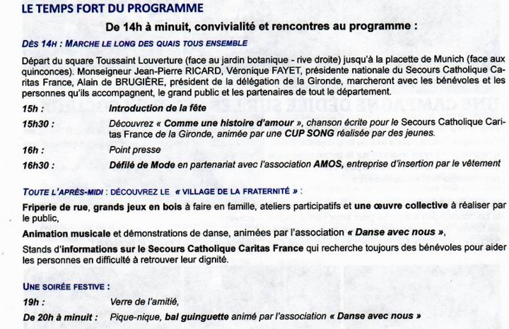 Le Secours Catholique fêtera ses 70 ans sur les quais de Bordeaux Le Secours Catholique fêtera ses 70 ans sur les quais de Bordeaux