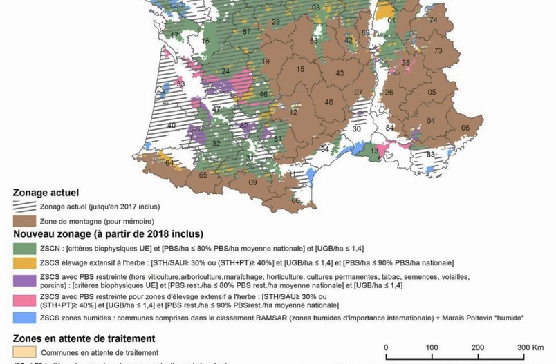 Carte indicative du ministère de l'Agriculture pour la moitié Sud de la France