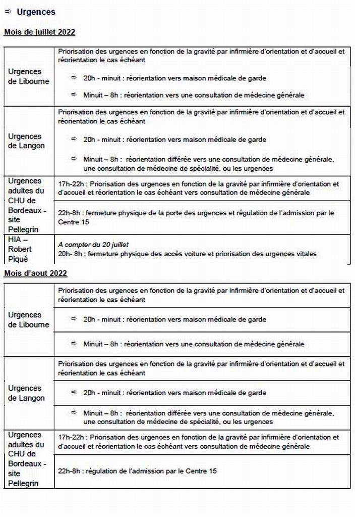 Urgences:l'ARS adapte les procédures en Gironde Urgences:l'ARS adapte les procédures en Gironde